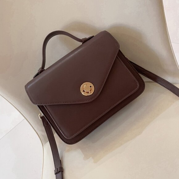 ✨ NEW! Elegant Dark Brown Leather Look Satchel Bag ✨ - Picture 4 of 7